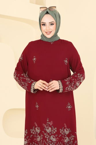 moda selvim Tunic 1003ZNN863 Burgundy - Thumbnail