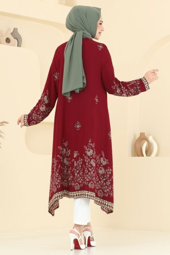 moda selvim Tunic 1003ZNN863 Burgundy - Thumbnail