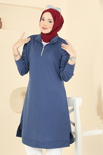 moda selvim Tunic 1006ETT926 Indigo - Thumbnail