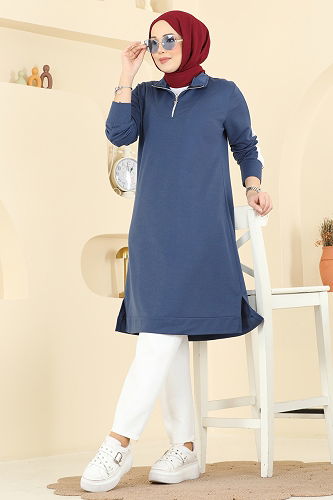 moda selvim Tunic 1006ETT926 Indigo - Thumbnail