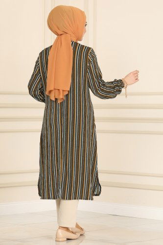 moda selvim 1006MRT754 كبريتي بلوز طويل - Thumbnail