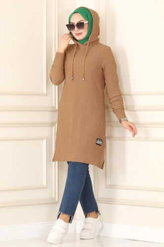 moda selvim 1009YNS793 لحمي بلوز طويل - Thumbnail