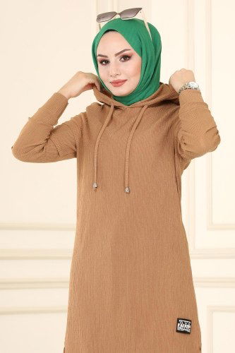 moda selvim 1009YNS793 لحمي بلوز طويل - Thumbnail