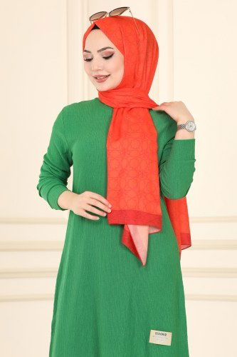 moda selvim 1010YNS793 اللون الأخضر بلوز طويل - Thumbnail