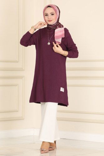 moda selvim 1010YNS793 ارجواني بلوز طويل - Thumbnail