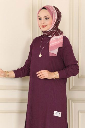 moda selvim 1010YNS793 ارجواني بلوز طويل - Thumbnail