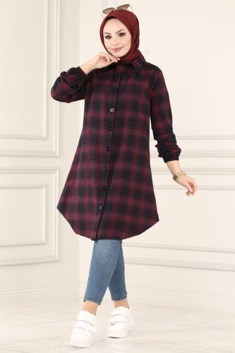 moda selvim 1012AKT473 الخمري بلوز طويل - Thumbnail