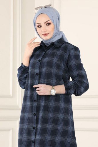 moda selvim 1012AKT473 ياقوتي بلوز طويل - Thumbnail
