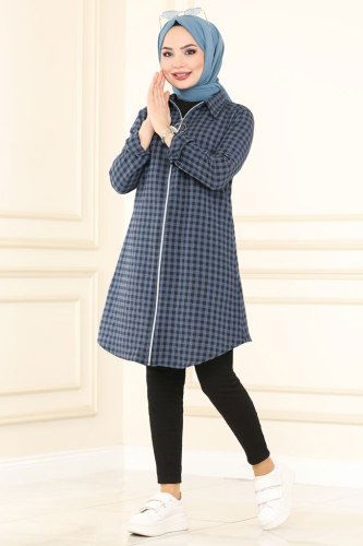 moda selvim Tunic 1013AKT473 Indigo - Thumbnail