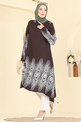 moda selvim بلوز بني 1013ZNNK1102 - Thumbnail