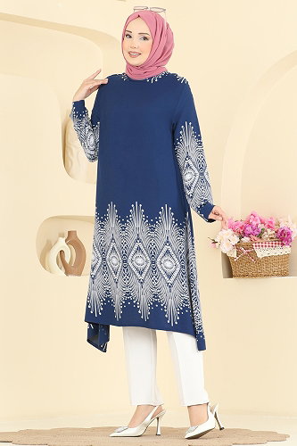 moda selvim Tunic 1013ZNNK1102 Indigo - Thumbnail