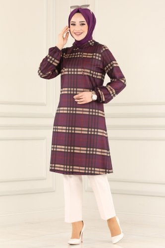 moda selvim Tunic 1015PM271 Purple - Thumbnail