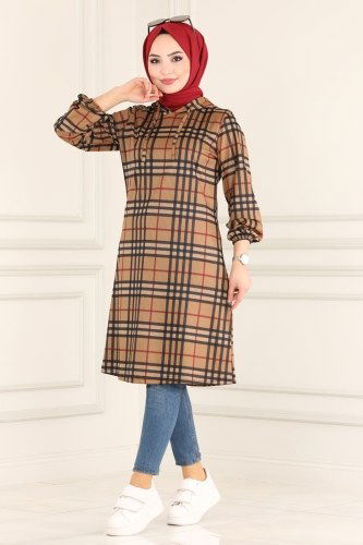 moda selvim 1015PM271 رملي بلوز طويل - Thumbnail