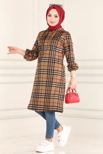 moda selvim 1015PM271 رملي بلوز طويل - Thumbnail