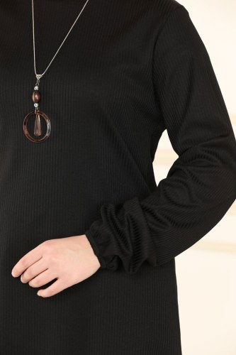 moda selvim 1016PM271 اسود بلوز طويل - Thumbnail