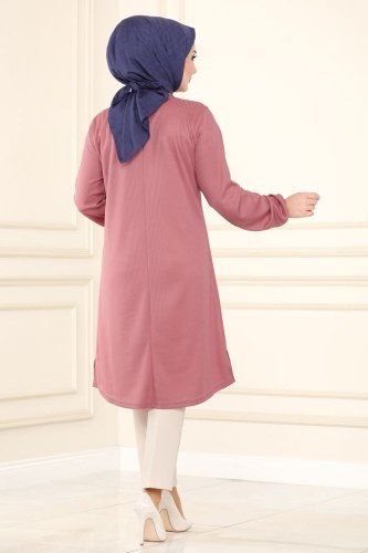moda selvim 1016PM271 الزهري بلوز طويل - Thumbnail