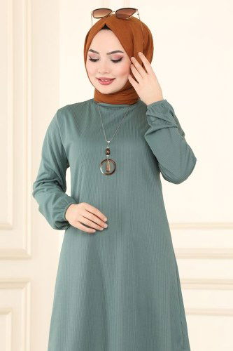 moda selvim 1016PM271 تركوازي بلوز طويل - Thumbnail