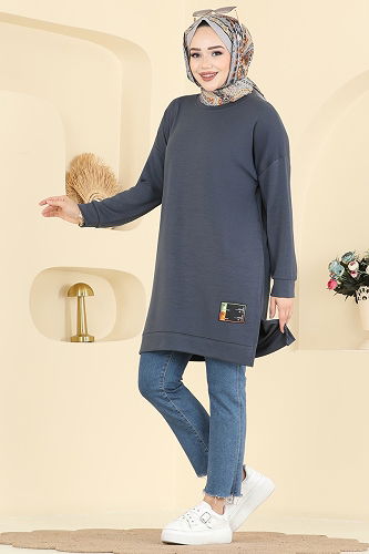 moda selvim بلوز رمادي غامق 1017ETT926 - Thumbnail