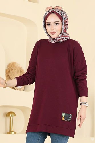 moda selvim Tunic 1017ETT926 Burgundy - Thumbnail