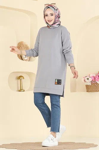 moda selvim بلوز رمادي 1017ETT926 - Thumbnail