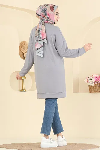moda selvim بلوز رمادي 1017ETT926 - Thumbnail