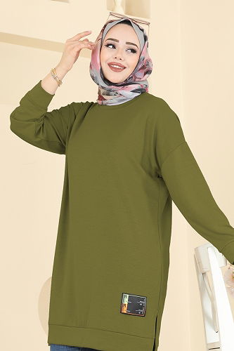moda selvim Tunic 1017ETT926 Oil Green - Thumbnail