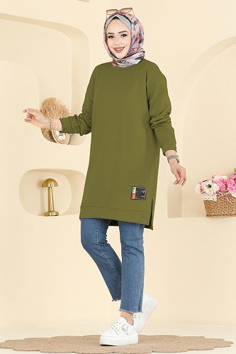 moda selvim Tunic 1017ETT926 Oil Green - Thumbnail