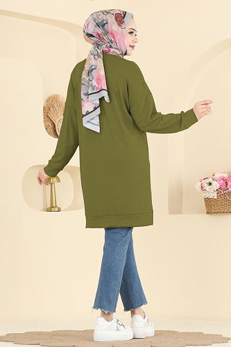 moda selvim Tunic 1017ETT926 Oil Green - Thumbnail