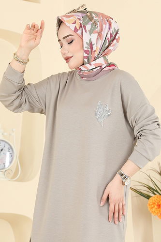 moda selvim Tunic 1018ETT926 Stone - Thumbnail