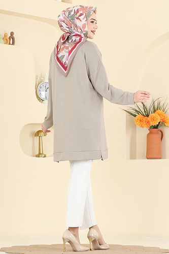moda selvim Tunic 1018ETT926 Stone - Thumbnail