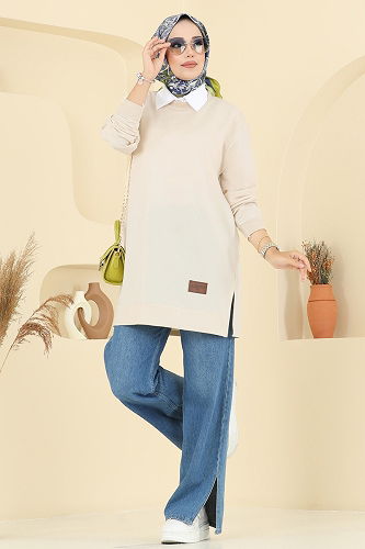 moda selvim بلوز بيج 101OZN1046 - Thumbnail