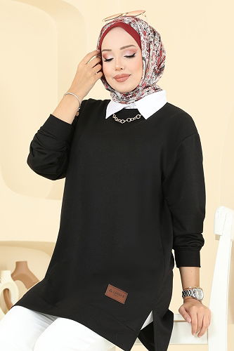 moda selvim Tunic 101OZN1046 Black - Thumbnail