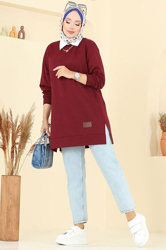 moda selvim Tunic 101OZN1046 Burgundy - Thumbnail