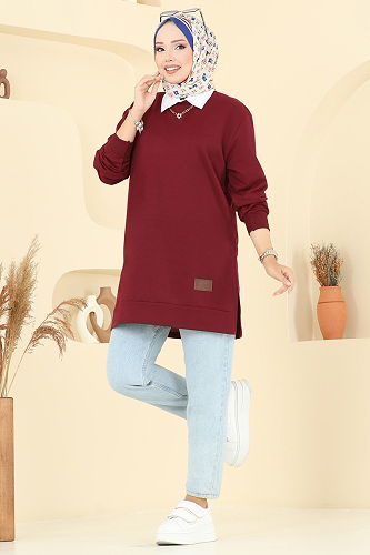 moda selvim Tunic 101OZN1046 Burgundy - Thumbnail