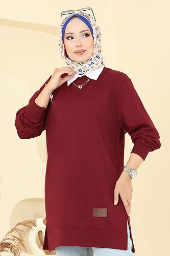 moda selvim Tunic 101OZN1046 Burgundy - Thumbnail