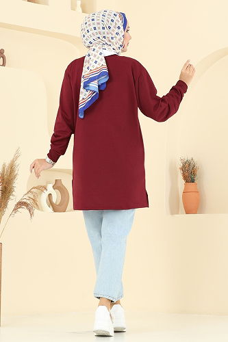 moda selvim Tunic 101OZN1046 Burgundy - Thumbnail