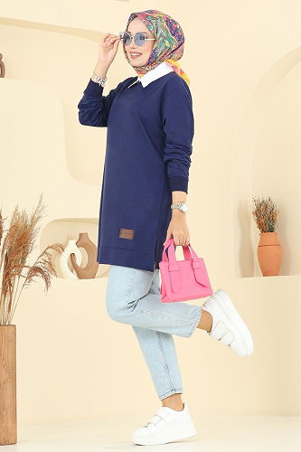 moda selvim بلوز كحلي 101OZN1046 - Thumbnail