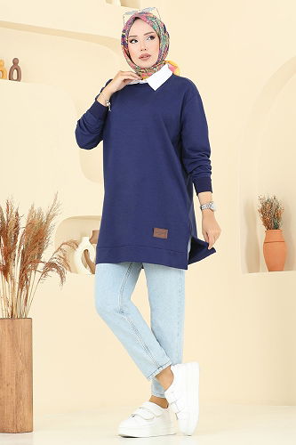 moda selvim بلوز كحلي 101OZN1046 - Thumbnail