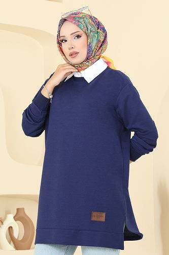 moda selvim بلوز كحلي 101OZN1046 - Thumbnail