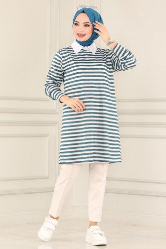 moda selvim 1021PM271 ياقوتي بلوز طويل - Thumbnail