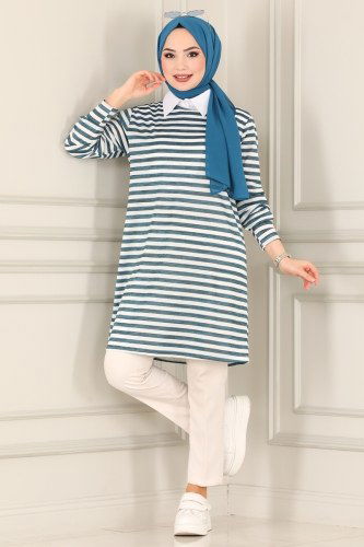 moda selvim 1021PM271 ياقوتي بلوز طويل - Thumbnail