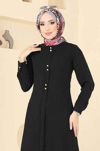 moda selvim Tunic 1027BM387 Black - Thumbnail