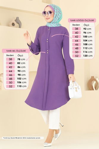 moda selvim Tunic 1027BM387 Dark Lilac - Thumbnail