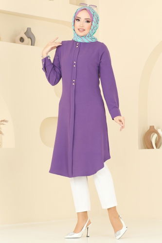 moda selvim Tunic 1027BM387 Dark Lilac - Thumbnail