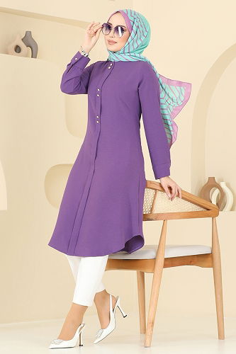 moda selvim بلوز ليلكي غامق 1027BM387 - Thumbnail