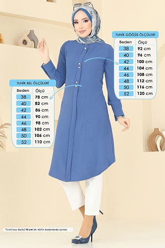 moda selvim Tunic 1027BM387 Indigo - Thumbnail