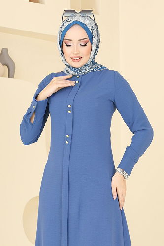 moda selvim Tunic 1027BM387 Indigo - Thumbnail
