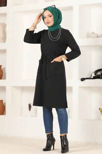 moda selvim Tunic 1029BRZ597 Black - Thumbnail