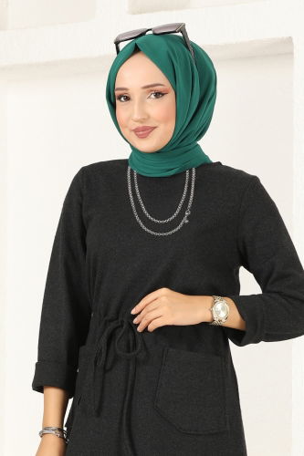 moda selvim Tunic 1029BRZ597 Black - Thumbnail