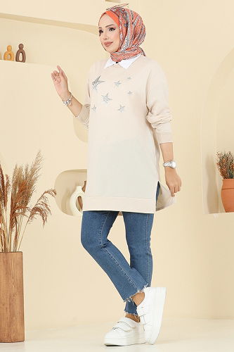 moda selvim بلوز بيج 102OZN1046 - Thumbnail